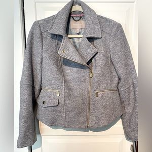 Banana Republic Wool Blend Moto Jacket, Grey & Gold Size Small